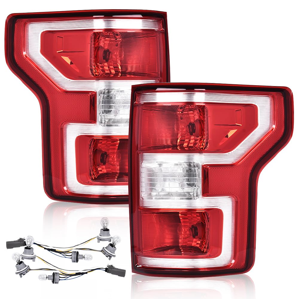 G-PLUS Rear Tail Lights Compatible with Ford F150 2018 2019 2020 W/Bulbs & Wiring Harness Red Left Driver&Right Passenger Tail Lamps Luces Traseras Rear Brake Lamps Assembly