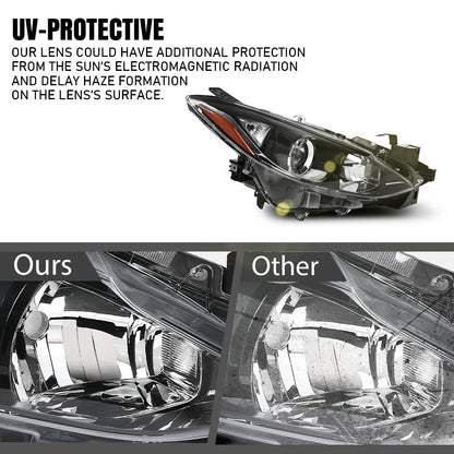 G-PLUS Headlight w/bulb Compatible with Mazda 3 2014 2015 2016 Bumper Headlamp BPW1510K0, MA2503144 Right Passenger Side Clear Lens Black Housing Amber Reflector