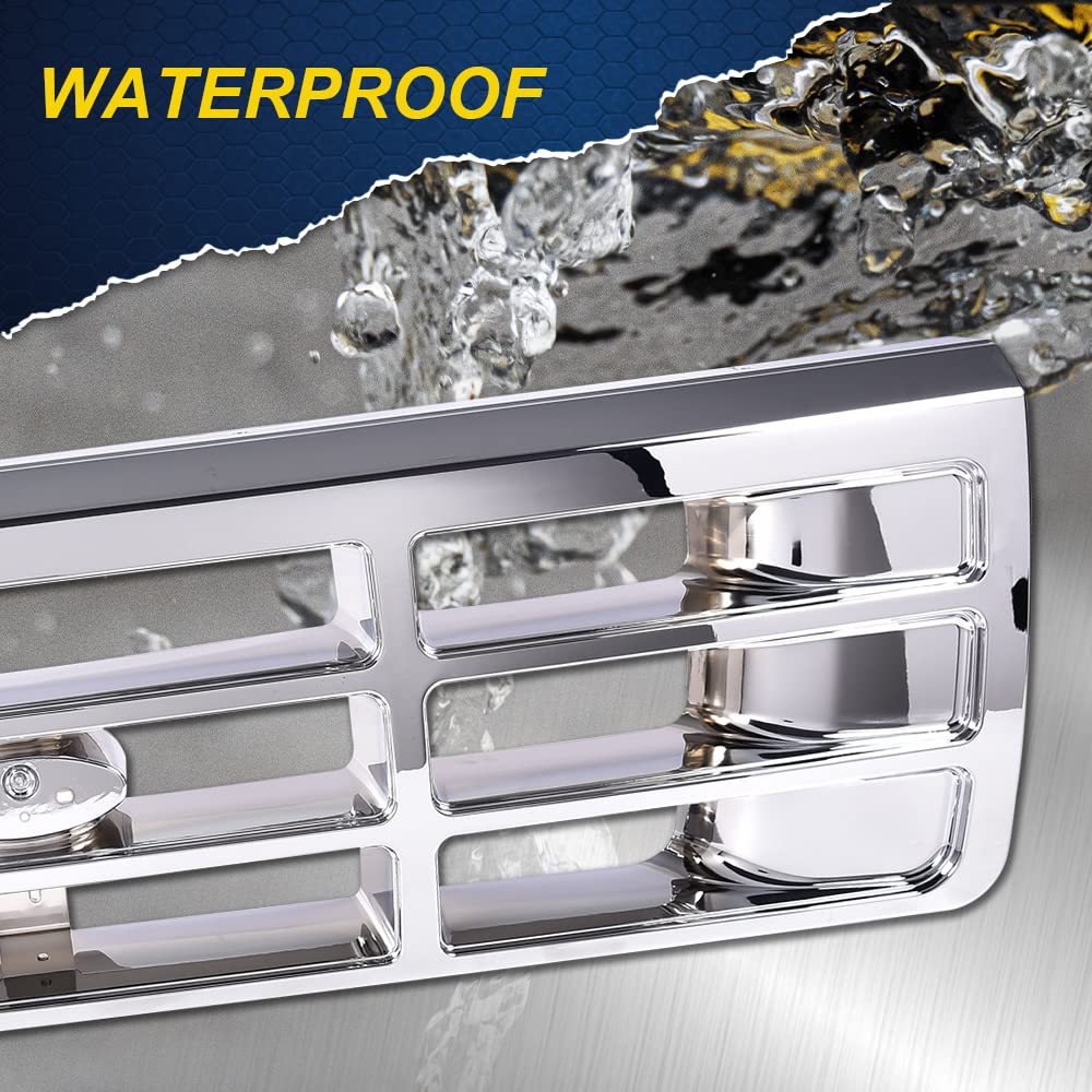 G-PLUS Front Grille Compatible with 1992-1996 Bronco/1992-1997 Ford F150 F250 F350 Chrom Plastic Truck Replacement