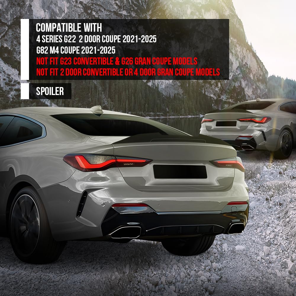G-PLUS Rear Trunk Spoiler Wing Compatible with BMW 4 Series G22 2 Door Coupe 2021-2025 Not Fit G23 Convertible & G26 Gran Coupe Models/2 Door Convertible Or 4 Door Gran Coupe Models Glossy Black