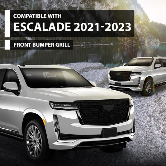 G-PLUS Front Bumper Grille Assembly Compatible with Cadillac Escalade 2021-2023 84830289 Gloss Black