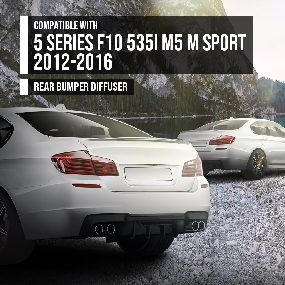 G-PLUS Rear Diffuser Compatible with BMW 5 Series F10 535i M5 M Sport 2012 2013 2014 2015 2016 Rear Bumper Diffuser Gloss Black