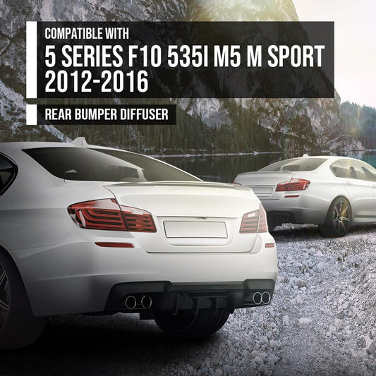 G-PLUS Rear Diffuser Compatible with BMW 5 Series F10 535i M5 M Sport 2012 2013 2014 2015 2016 Rear Bumper Diffuser Gloss Black