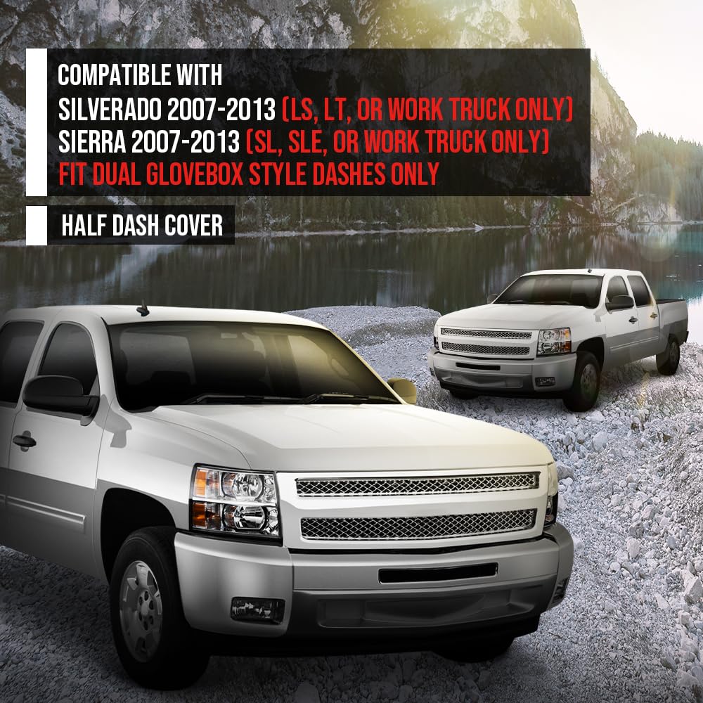G-PLUS TPE Dash Cover Dashboard Panel Compatible with Chevy Silverado (LS, LT, or Work Truck ONLY) / GMC Sierra (SL, SLE, or Work Truck ONLY) 2007-2013, Fit Dual Glovebox Style Dashes Only Brown