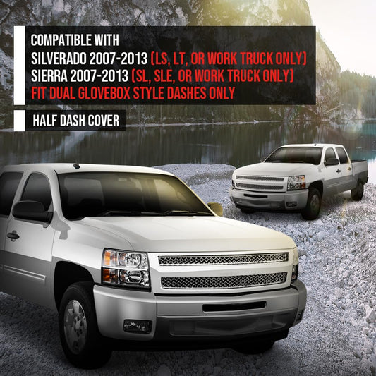 G-PLUS TPE Dash Cover Dashboard Panel Compatible with Chevy Silverado (LS, LT, or Work Truck ONLY) / GMC Sierra (SL, SLE, or Work Truck ONLY) 2007-2013, Fit Dual Glovebox Style Dashes Only Brown