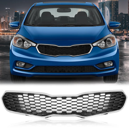 G-PLUS Front Bumper Grill Grille Assembly Chrome Mesh Style Compatible with Kia Forte SX/EX/LX 2014 2015 2016 KI1200156, 86350A7500