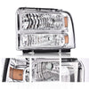 G-PLUS Headlights Assembly Compatible with Ford F250 F350 F450 F550 Super Duty 1999-2004, Fit Ford Excursion 2000-2004 Left & Right Headlamps Assembly, Clear Lens Chrome Housing Amber Reflector
