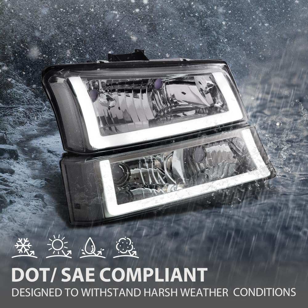 G-PLUS LED DRL Headlights, Compatible with 2003 2004 2005 2006 Chevy Silverado 1500/1500 HD/2500 HD/3500 Bumper Headlamps, Clear Lens Chrome Housing Clear Reflector