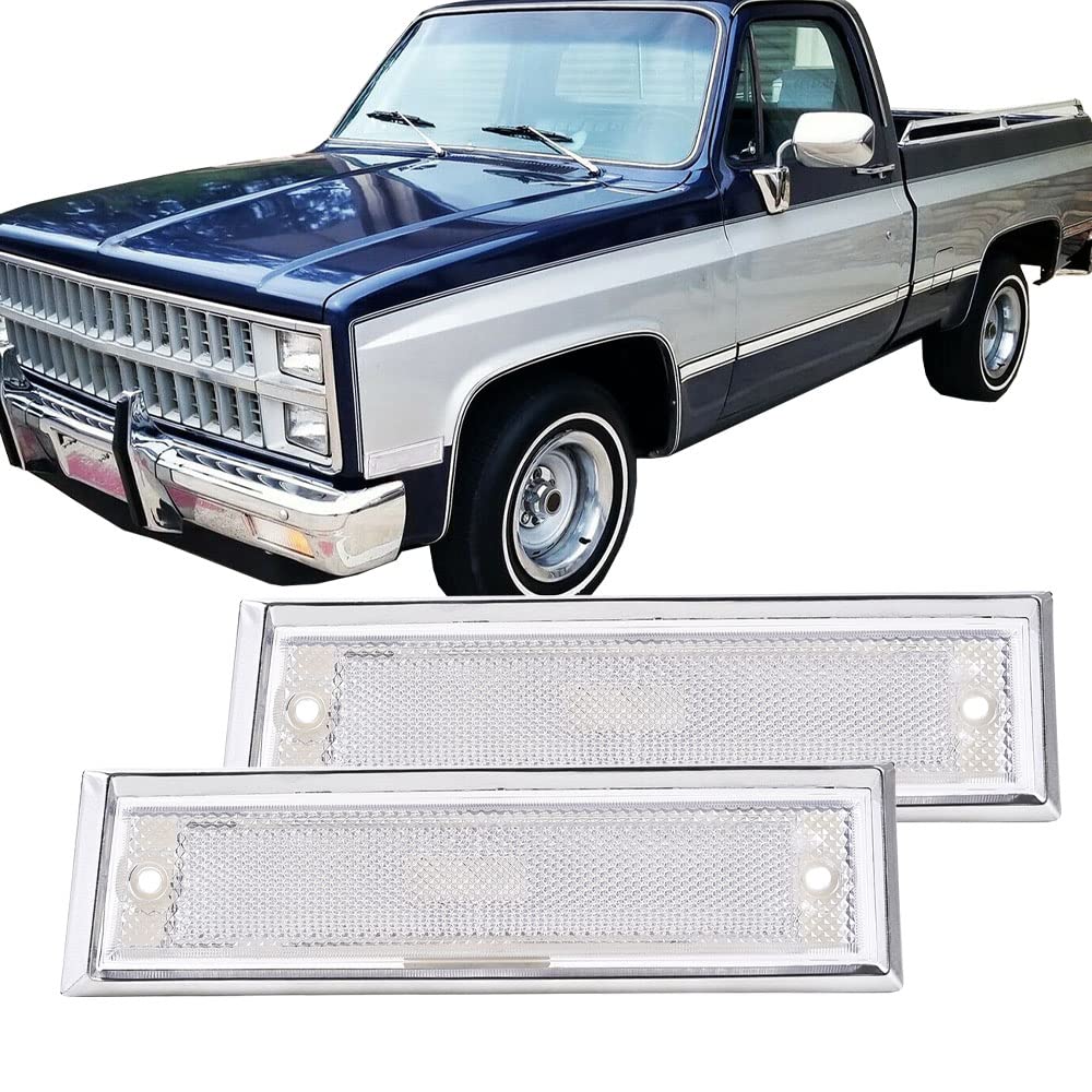 G-PLUS Front Side Marker Lights Assembly Compatible With 1981-1991 Chevy Blazer/GMC Jimmy C/K R Pickup,Side Chrome Bezel Marker Lamps Pair (Clear Lens)