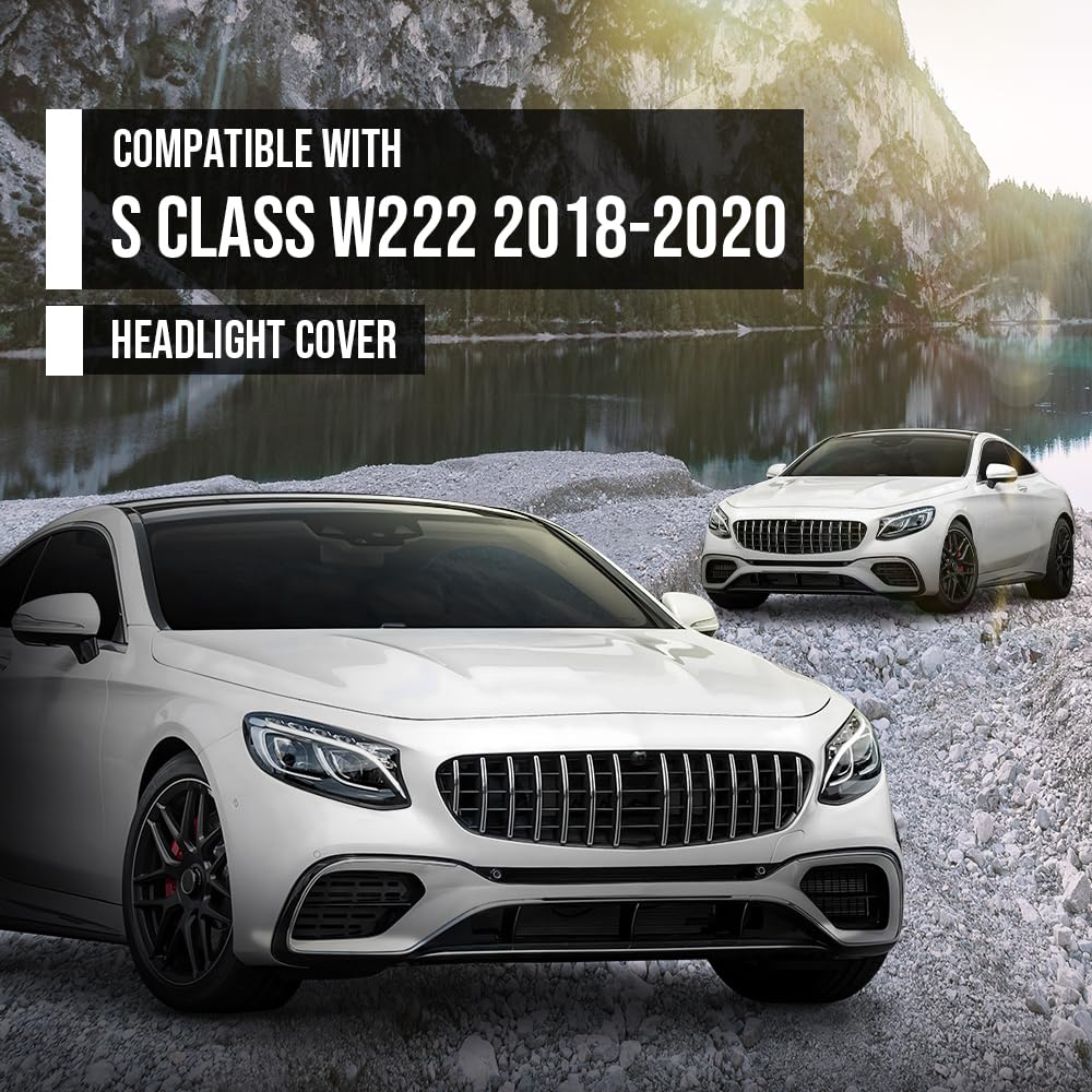 G-PLUS Headlight Lens Cover Compatible with Benz W222 S-Class 2018 2019 2020 Left & Right Front Headlamp Lens Cover Clear