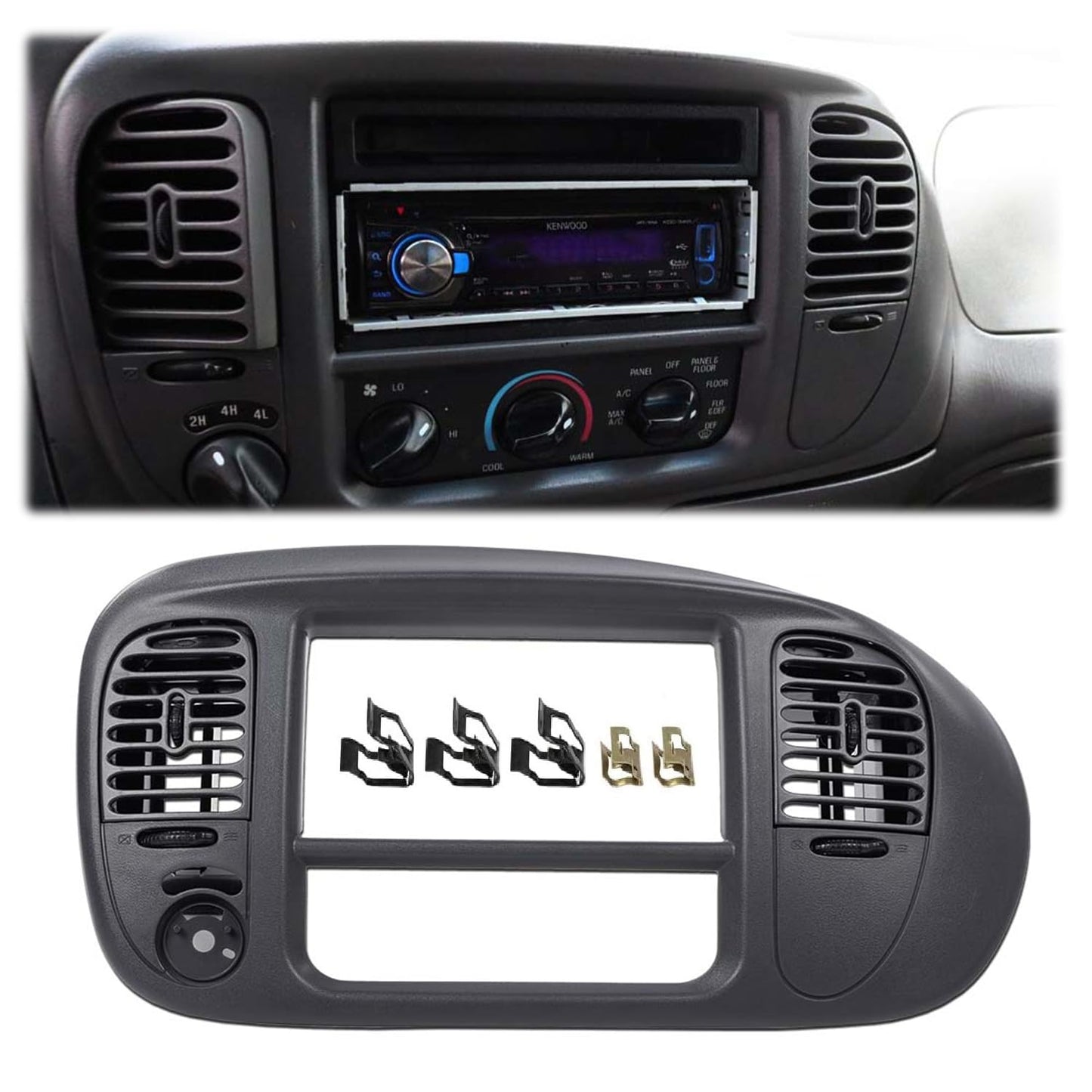G-PLUS 1Set Center Dash Radio Surround Bezel Trim Panel Compatible with 2000-2003 Ford F150/2000-2002 Ford Expedition Black Dashboard Cover