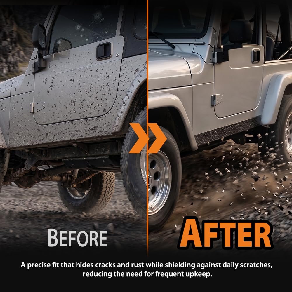 G-PLUS Armor Rocker Side Panels Compatible with Jeep Wrangler TJ(All Trims, 4WD) 1997-2006 No-Drill for Most Black
