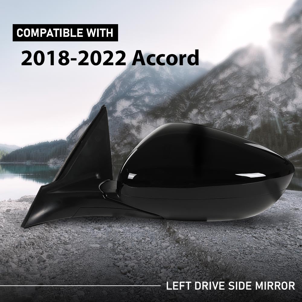 G-PLUS Power Mirror Left Driver Side Compatible with Honda Accord Sedan 2018-2022 1.5L 76258TVAA02 76251TVAA01ZJ HO1320328 Glossy Black 3-Pin Manual Folding