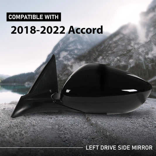 G-PLUS Power Mirror Left Driver Side Compatible with Honda Accord Sedan 2018-2022 1.5L 76258TVAA02 76251TVAA01ZJ HO1320328 Glossy Black 3-Pin Manual Folding