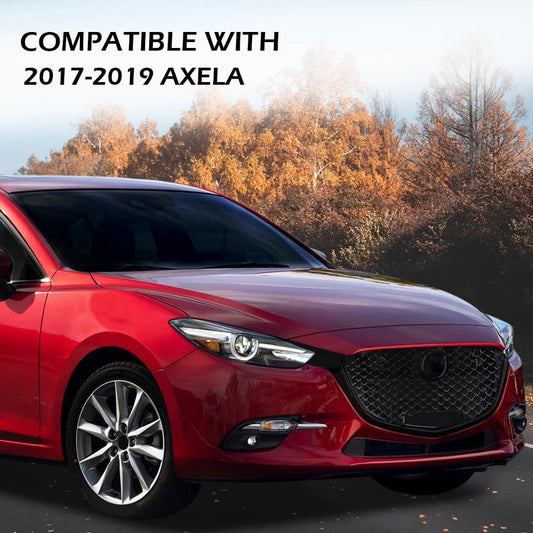 G-PLUS Front Bumper Upper Grille Compatible with Mazda 3 Axela 2017-2018 Honeycomb Mesh Grill ABS Painted Glossy Black