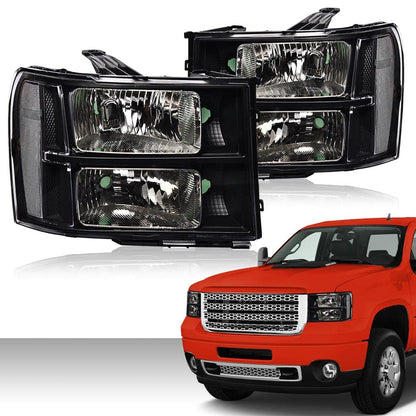 G-PLUS Tube Projector Headlights Assembly Fit GMC Sierra 1500 2007-2013 /Fit GMC Sierra 2500HD 3500HD 2007-2014 Headlamps Clear Lens Black Housing Clear Reflector Left & Right,faros delanteros