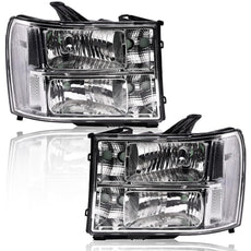 G-PLUS Headlights Assembly for GMC Sierra 1500 2500HD 3500HD 2007-2014 Clear Chrome Clear