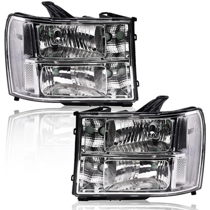 G-PLUS Headlights Assembly, Fit 2007-2013 GMC Sierra 1500/2007 2008 2009 2010 2011 2012 2013 2014 GMC Sierra 2500 HD/3500HD Headlamps,Clear Lens Chrome Housing Clear Reflector,faros delanteros