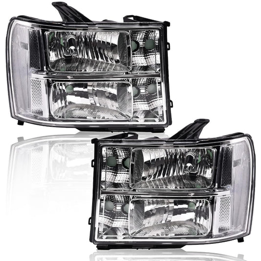 G-PLUS Headlights Assembly, Fit 2007-2013 GMC Sierra 1500/2007 2008 2009 2010 2011 2012 2013 2014 GMC Sierra 2500 HD/3500HD Headlamps,Clear Lens Chrome Housing Clear Reflector,faros delanteros