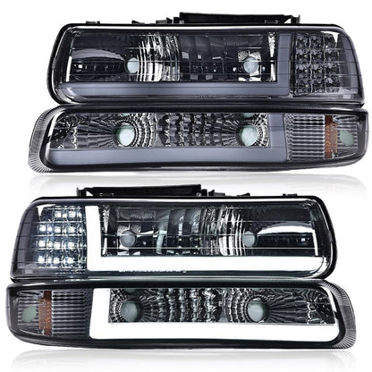 G-PLUS LED DRL Headlights, Compatible with 1999 2000 2001 200 2003 2004 2005 2006 Silverado/Suburban Bumper Headlamps, Smoky Lens Chrome Housing Amber Reflector
