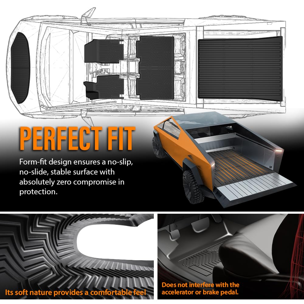 G-PLUS TPE Floor Mats Fit Tesla Cybertruck 2023-2025 1st & 2nd &3rd & 4th Row & Cargo Mat Truck Accessories Cargo Liners All Weather Protection 6PCS Black Alfombras para Carro