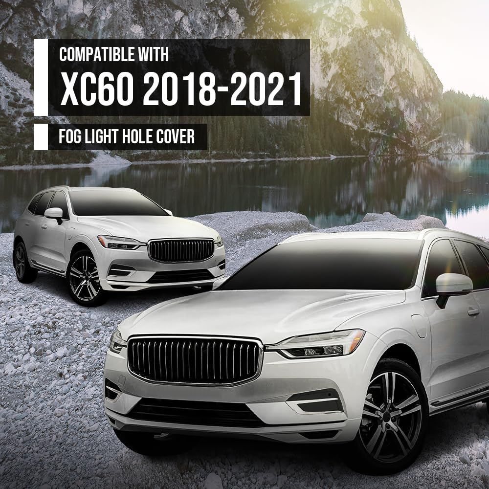 G-PLUS Fog Light Hole Cover Set Left & Right Side Compatible with Volvo XC60 2018 2019 2020 2021 31694538, 31694538-5 Chrome Black