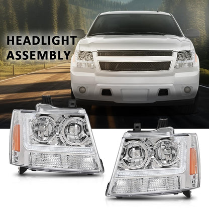 G-PLUS LED Headlights Assembly Front Headlamps Fit Chevy Tahoe Suburban 1500 2007-2014,Fit Chevy Avalanche Suburban 2500 2007-2013 Clear Lens Chrome Housing Amber Reflector,faros delanteros
