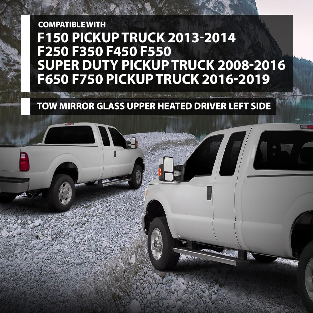 G-PLUS Mirror Glass Upper Heated Driver Left Compatible with Ford F150 Pickup Truck 2013-2014,Fit Ford F250 F350 F450 F550 Super Duty 2008-2016 FO1324150, 7C3Z17K707H