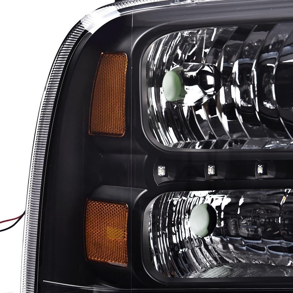 G-PLUS LED Headlights Compatible with Point Style Ford F250 F350 F450 F550 Super Duty 2005-2007 DRL BAR Headlamps Clear Lens Black Housing Amber Reflector,faros delanteros