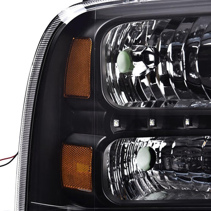 G-PLUS LED Headlights Compatible with Point Style Ford F250 F350 F450 F550 Super Duty 2005-2007 DRL BAR Headlamps Clear Lens Black Housing Amber Reflector,faros delanteros