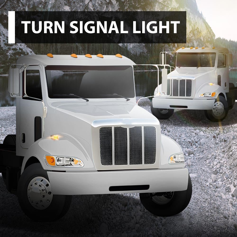 G-PLUS 2pcs 12 LED Amber/Red Dual Revolution Turn Signal Light, Double Face Chrome Fit Peterbilt Kenworth Freightliner Trucks, Dual Face Truck Fender Side Marker Light