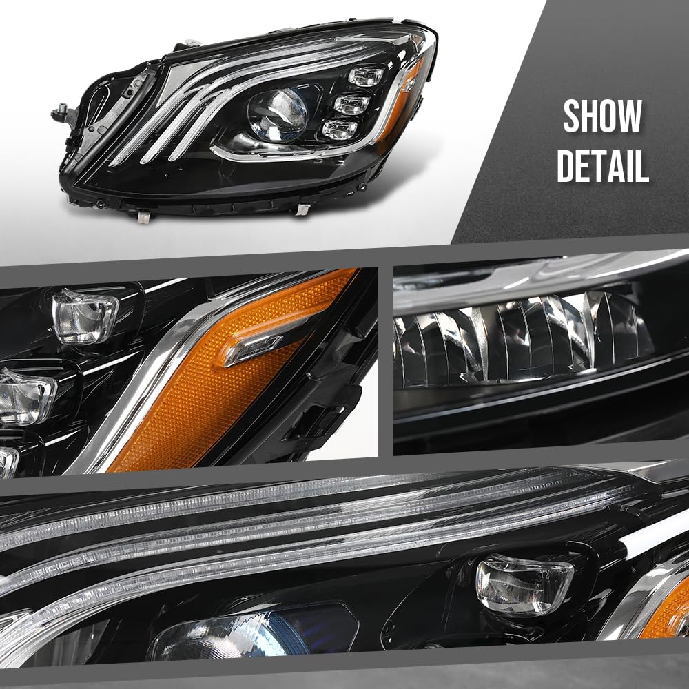 G-PLUS LED Headlight Left Driver Compatible with Benz S560 S450 S63 2018 2019 2020 A2229062105, A222 906 2105 Black