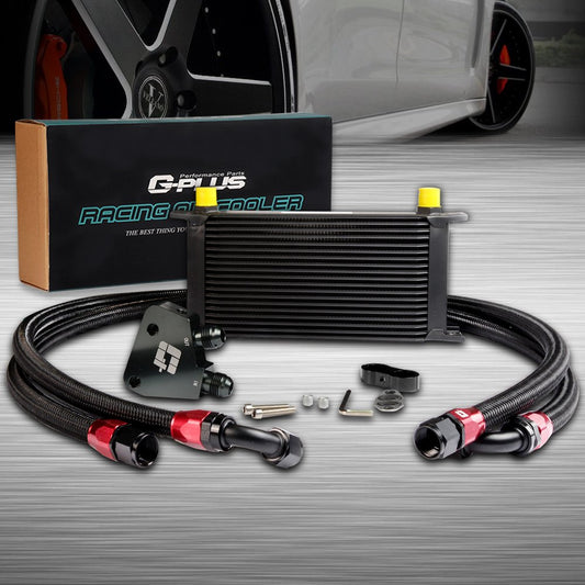 G-PLUS 19 Row GM Aluminum Engine Transmission Oil Cooler Kit + Oil Cooler Sandwich Plate English Style Replacement For LS1 LS2 LS3