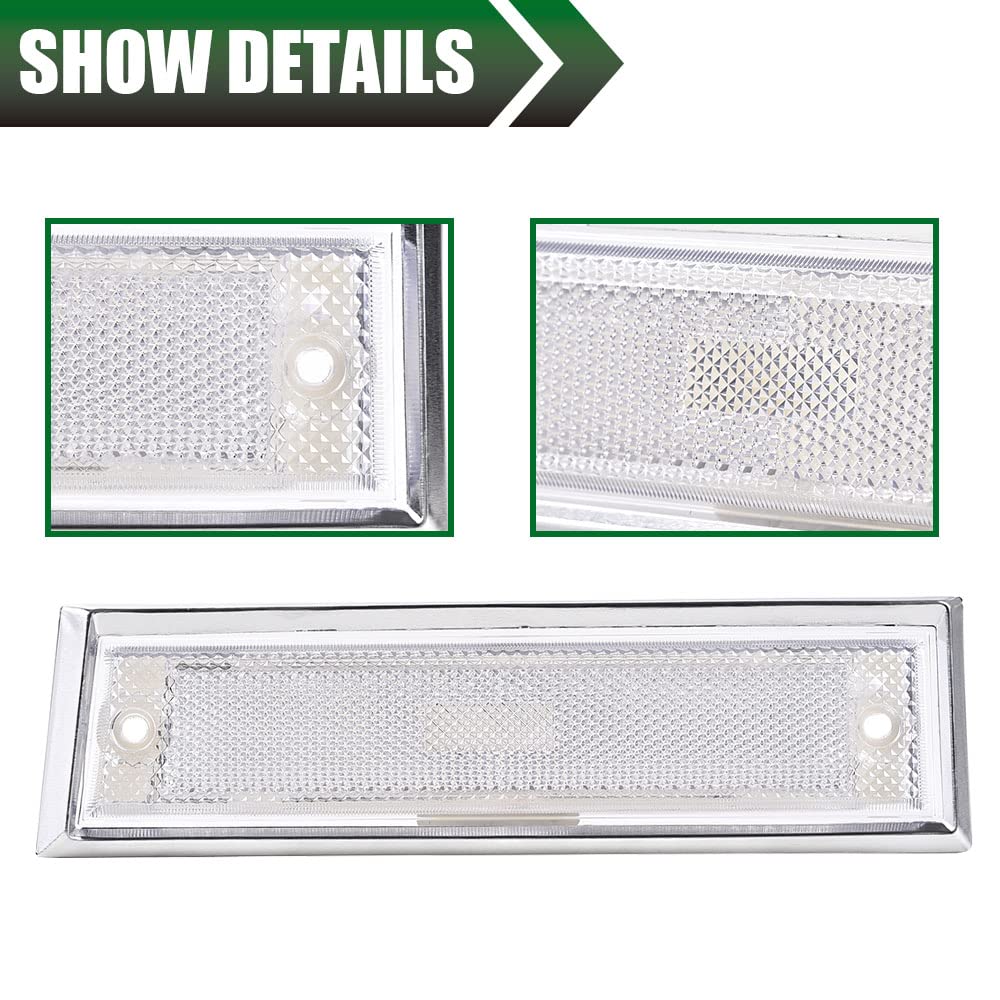 G-PLUS Front Side Marker Lights Assembly Compatible With 1981-1991 Chevy Blazer/GMC Jimmy C/K R Pickup,Side Chrome Bezel Marker Lamps Pair (Clear Lens)