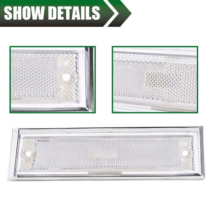 G-PLUS Front Side Marker Lights Assembly Compatible With 1981-1991 Chevy Blazer/GMC Jimmy C/K R Pickup,Side Chrome Bezel Marker Lamps Pair (Clear Lens)
