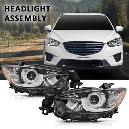 G-PLUS Headlights Halogen Projector Factory Headlamps LH+RH Set Compatible with Mazda CX-5 2013-2016 Clear Lens Chrome Housing Amber Reflector,faros delanteros