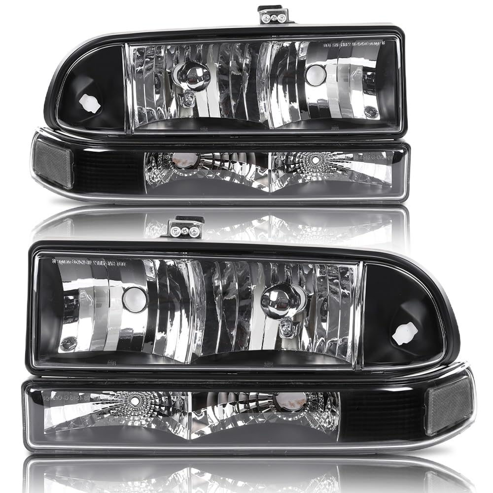 G-PLUS Headlights Assembly Fit Chevy S10 Pickup/Blazer 1998 1999 2000 2001 2002 2003 2004 Bumper Headlamps Clear Lens Black Housing Clear Reflector 16526217 16526218 15098267 15098268,faros delanteros