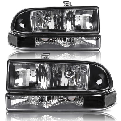 G-PLUS Headlights Assembly Fit Chevy S10 Pickup/Blazer 1998 1999 2000 2001 2002 2003 2004 Bumper Headlamps Clear Lens Black Housing Clear Reflector 16526217 16526218 15098267 15098268,faros delanteros