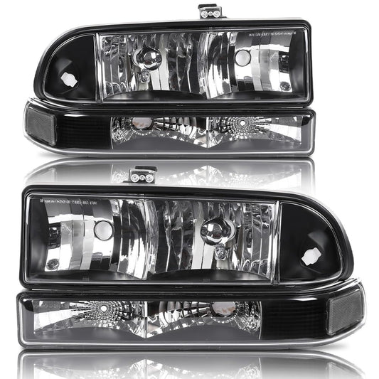 G-PLUS Headlights Assembly Fit Chevy S10 Pickup/Blazer 1998 1999 2000 2001 2002 2003 2004 Bumper Headlamps Clear Lens Black Housing Clear Reflector 16526217 16526218 15098267 15098268,faros delanteros
