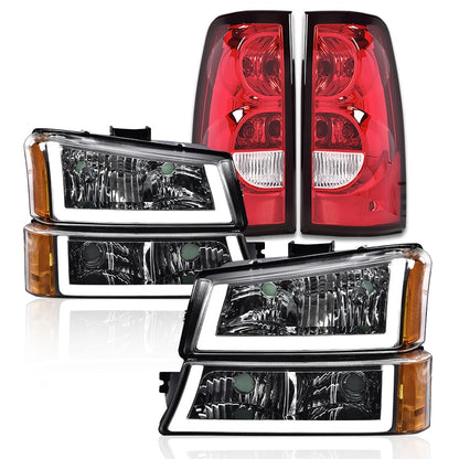 G-PLUS LED Headlights Assembly & Tail Lights Fit Chevy Silverado 1500 1500 HD 2500 2500 HD 2003-2006, Clear Lens Chrome Housing Amber Reflector Headlamps Assembly Red Taillights