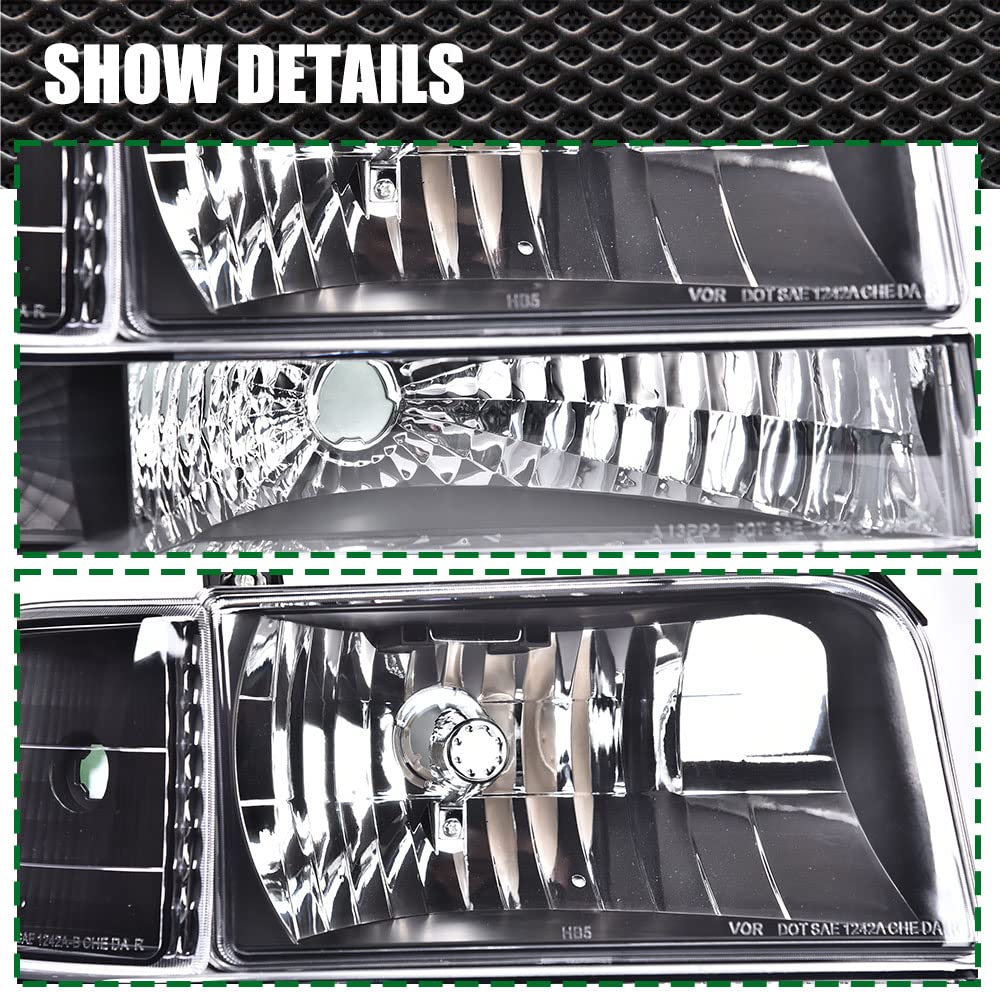 G-PLUS Headlights Fit Ford F150/250/350 Bronco/F-Super Duty 1992-1997 w/Corner Signal Driver Passenger Headlamps Clear Lens Black Housing Clear Reflector,faros delanteros
