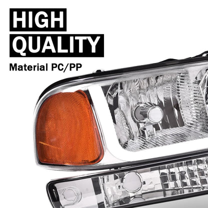 G-PLUS LED DRL Headlights Assembly, Compatible with 1999-2007 GMC Sierra 1500/2001-2007 GMC Sierra 1500 HD Bumper Headlamps, Clear Lens Chrome Housing Amber Reflector,faros delanteros