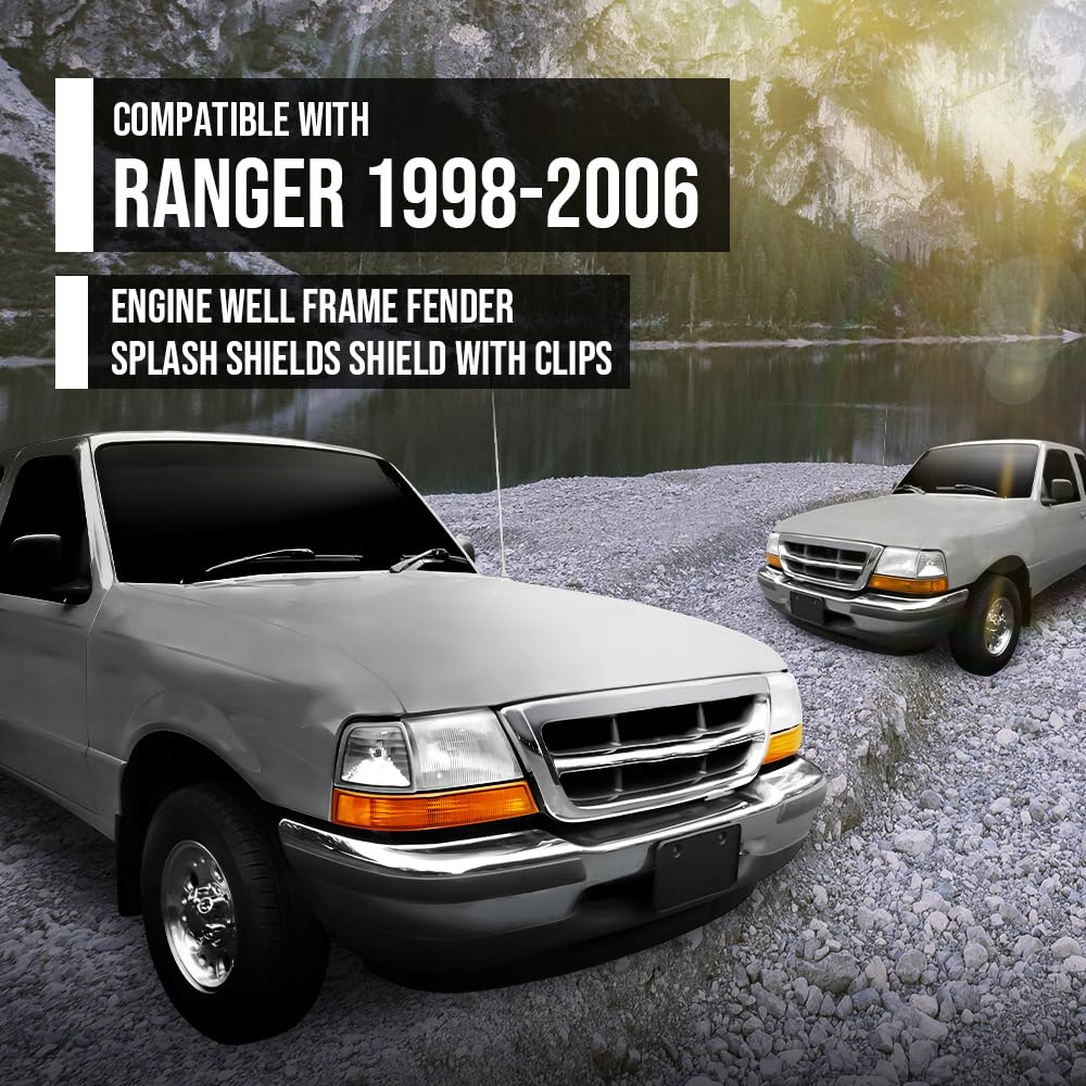 G-PLUS Engine Well Frame Fender Splash Shields Shield w/Clips Compatible with Ford Ranger 1998-2006 Black