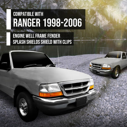 G-PLUS Engine Well Frame Fender Splash Shields Shield w/Clips Compatible with Ford Ranger 1998-2006 Black