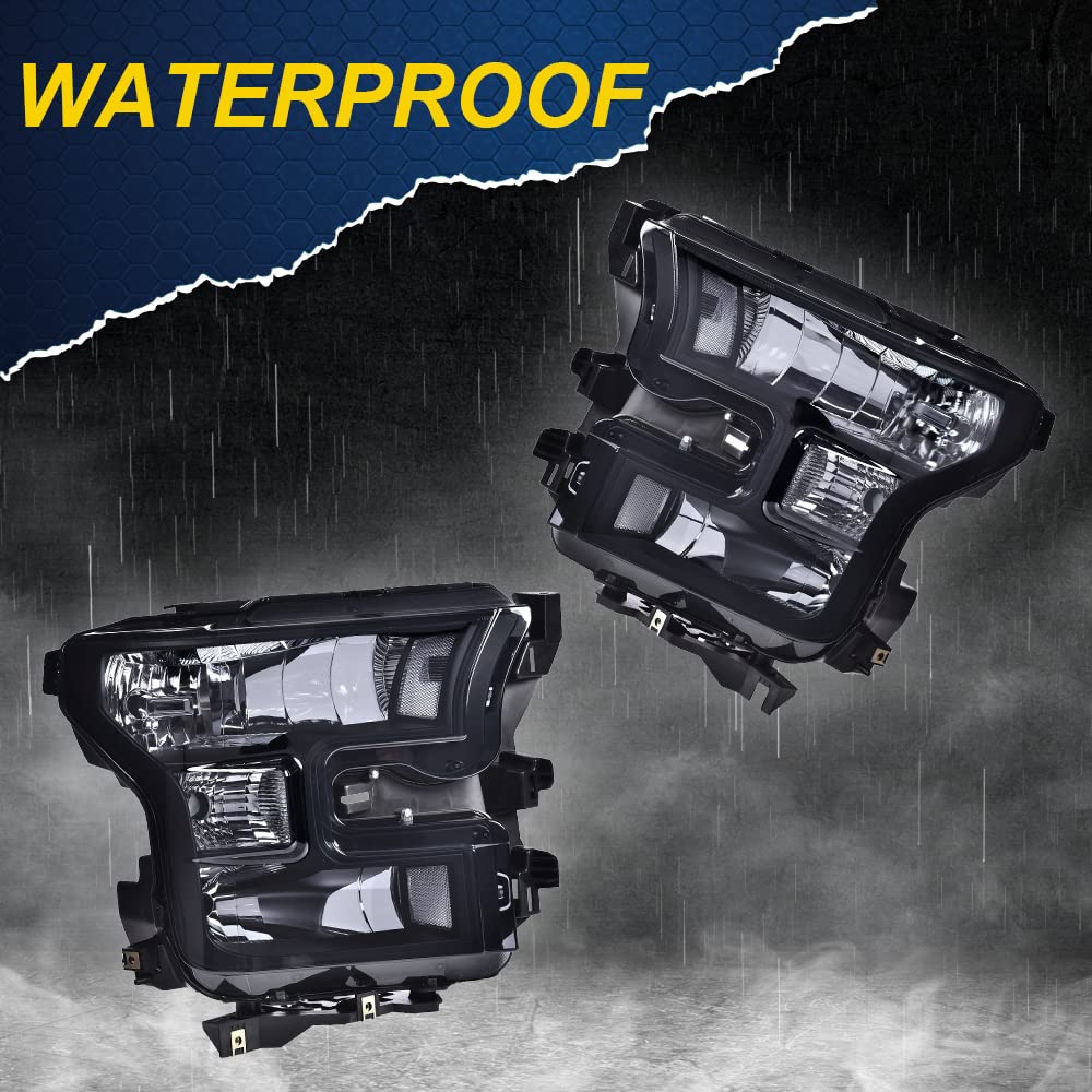 G-PLUS Headlights Assembly, Compatible with 2015 2016 2017 Ford F150 bumper Headlamp, Smoky lens Black Housing Clear Reflector