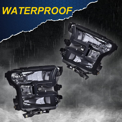 G-PLUS Headlights Assembly, Compatible with 2015 2016 2017 Ford F150 bumper Headlamp, Smoky lens Black Housing Clear Reflector