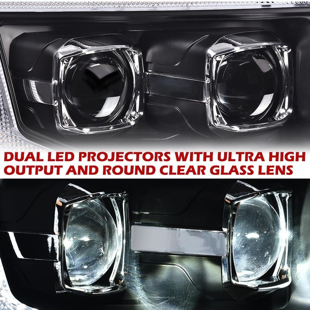 G-PLUS LED Tube Dual Projector Headlights Assembly, Compatible with 2009-2014 Ford F150(Only Fit LED Style) Bumper Headlamps,Clear Lens Black Housing Amber Reflector,faros delanteros