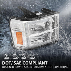 G-PLUS LED Headlights for GMC Sierra 1500 2500HD 3500HD 2007-2014 Clear Chrome Amber Close-up View