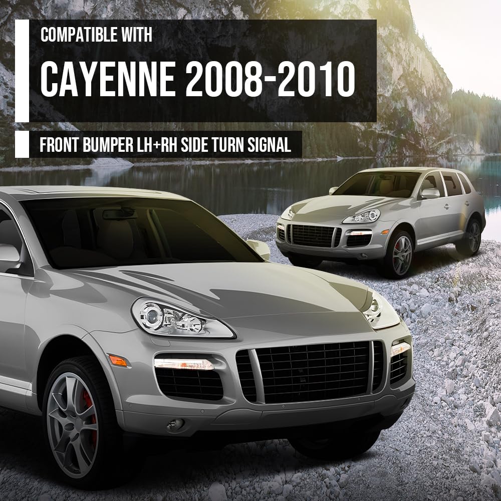 G-PLUS Front Bumper LH+RH Side Turn Signal Compatible with Porsche Cayenne 2008 2009 2010 95563118502, 95563118602 White