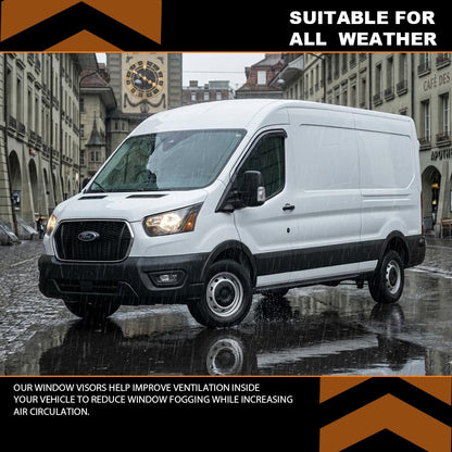 G-PLUS Out-Channel Window Vent Visor Deflectors Tape-On Side Rain Guards Compatible with Ford Transit 2014-2023 2PCS Smoky